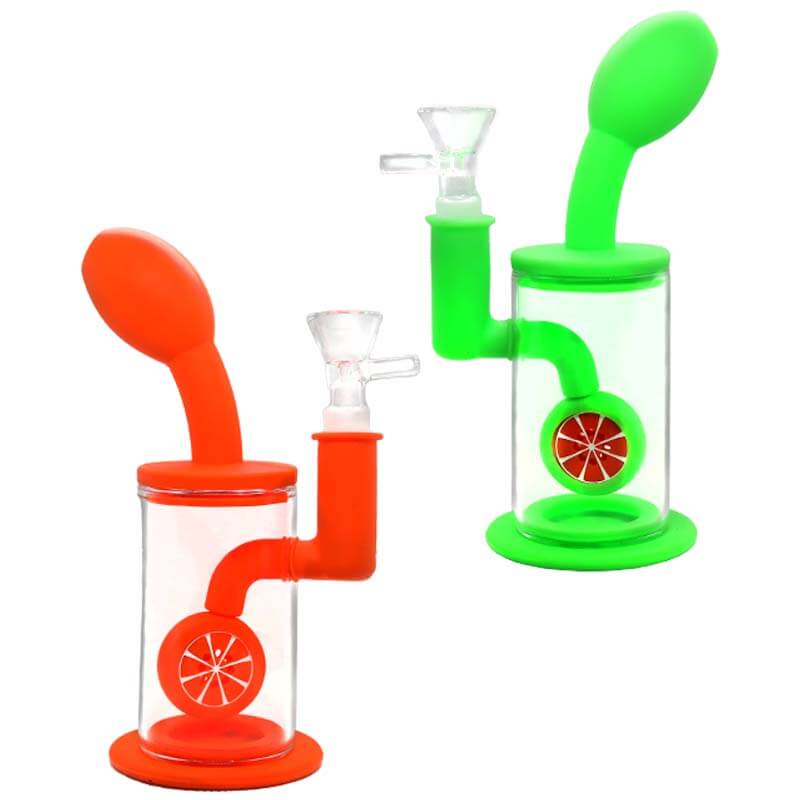 Watermelon Slice Perc Straight Silicone Bent Neck Waterpipe (SL-16) | 7 inch | Assorted Colors product image